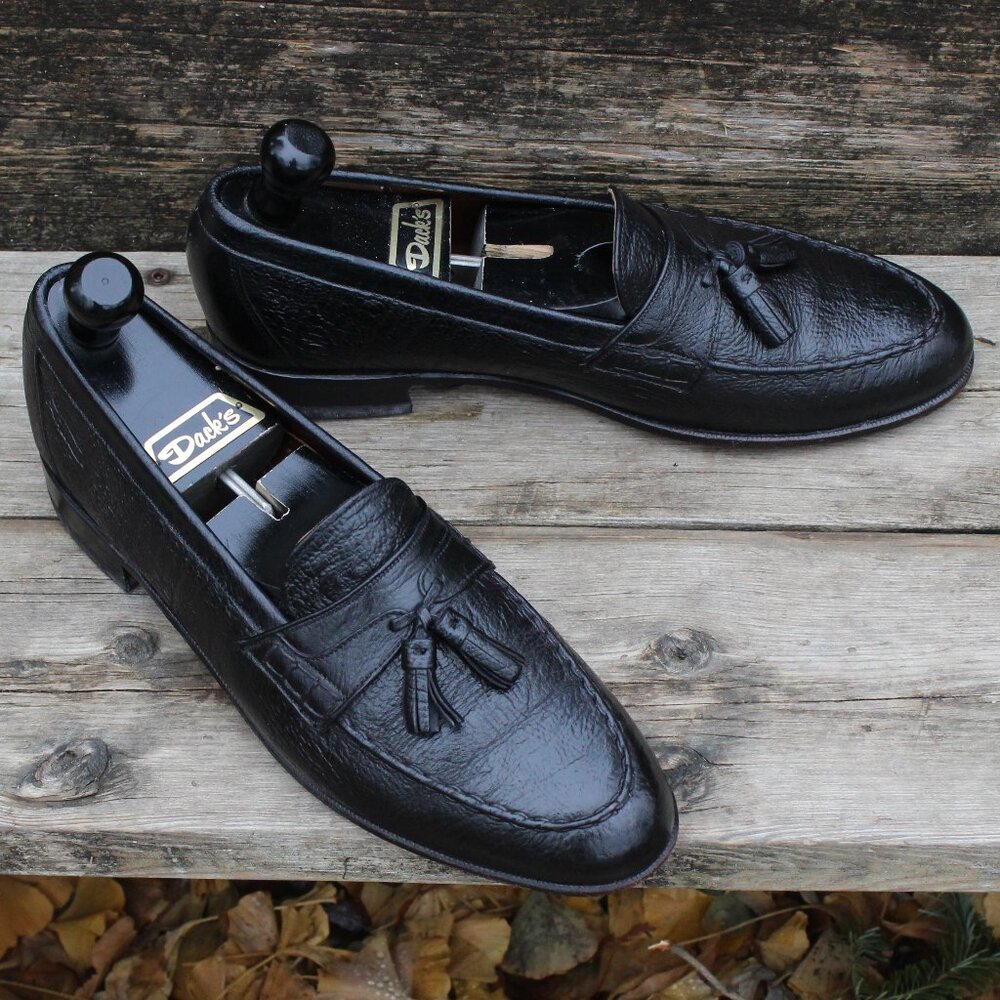 Vintage 80s Dack's Black Antelope Leather Loafer, Men's 10 D, Made in Canada